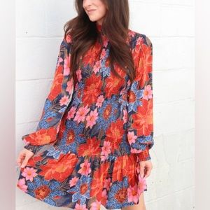 NWT SIZE SMALL FARM RIO NAVY SMOKED GARDEN DRESS